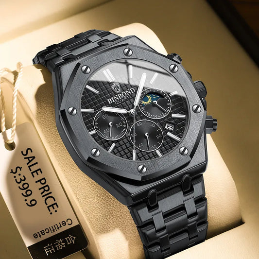 2024 New Luxury Man Wristwatch Waterproof Luminous Chronograph Watch for Men Stainless Steel Men's Quartz Watches reloj hombre