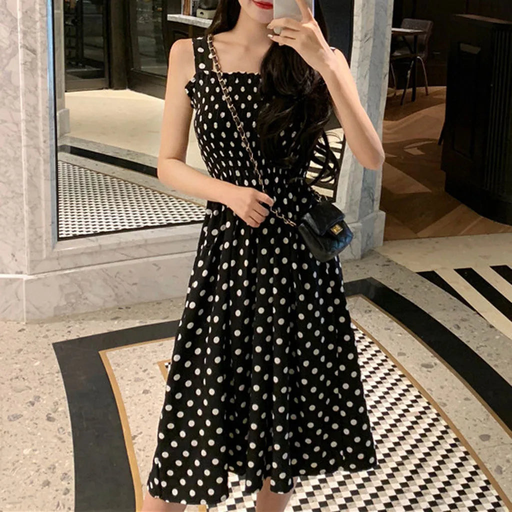 Women's Dresses 2024 Summer Fashion Loose None Sleeve Polka Dot Shoulder Plus Size Casual Dress Sexy Dresses