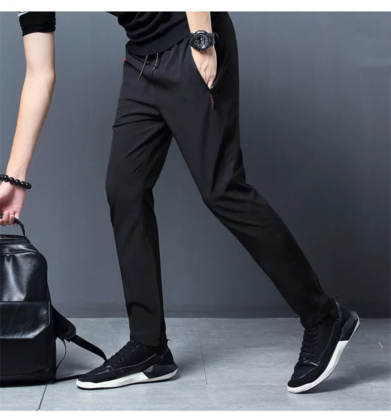 2024 new Zipper pocket Summer Elastic Men Running Sport Pants Jogging Sweatpants Casual Outdoor Training Gym Fitness Trousers