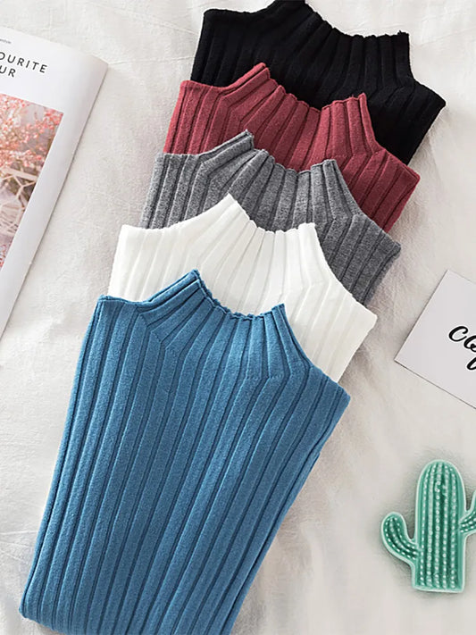 Croysier Pullover Ribbed Knitted Sweater Autumn Winter Clothes Women 2023 High Neck Long Sleeve Slim Basic Woman Sweaters Tops