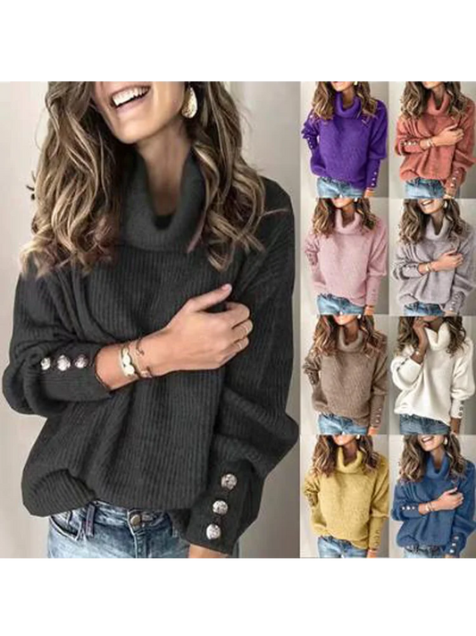 Solid Color Casual High Neck Sweater Women's Loose Oversize Knitwear Classic Basic Versatile Sweater Elastic Pullovers