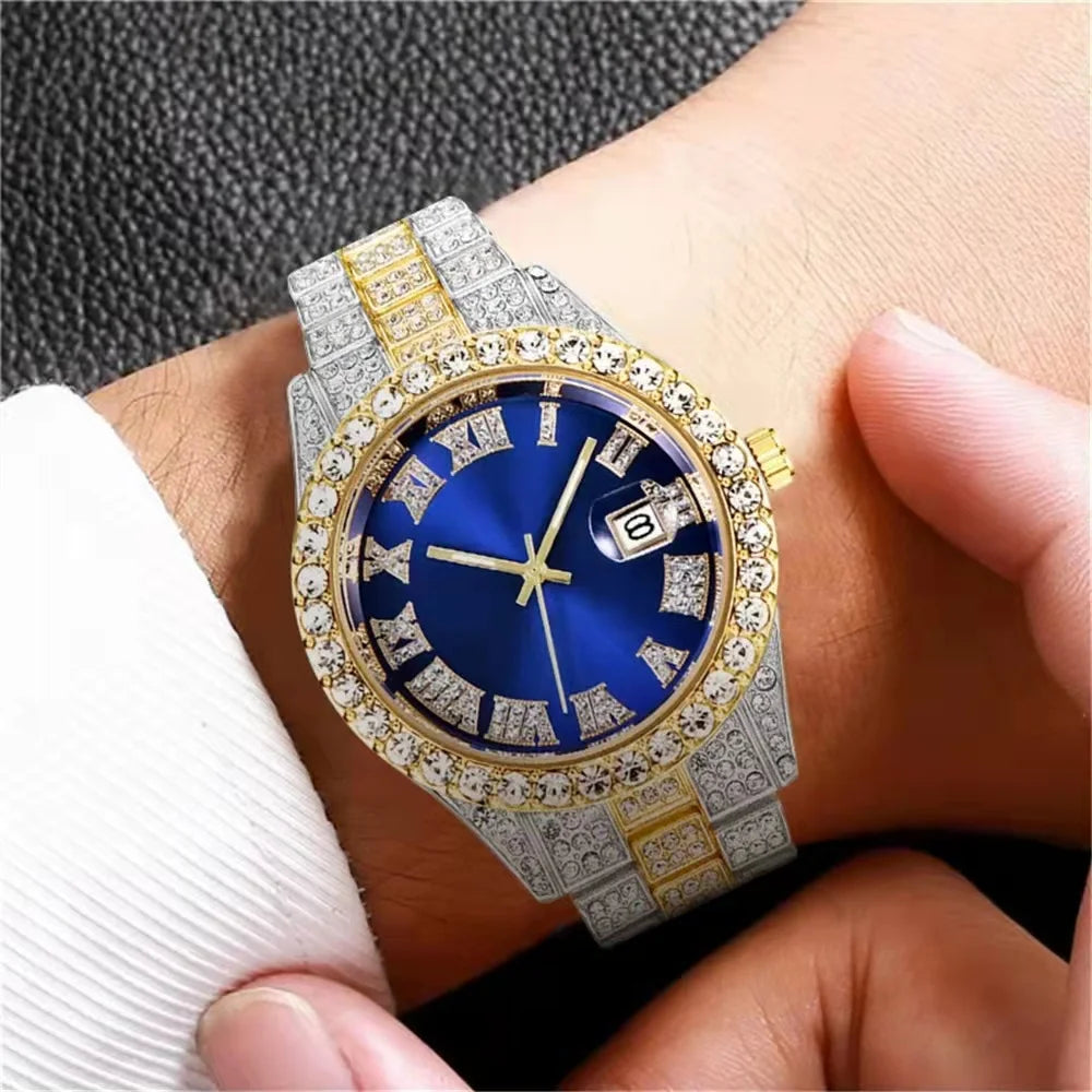 High quality luxury fashion high-end Mantianxing diamond steel belt Men's quartz watch Boy business sports clock retro