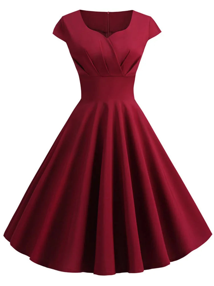 Summer Dress Women Hepburn Vintage Rockabilly Pin Up Dress Robe Femme Casual Retro Elegant Party Midi Sundress Jurken