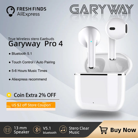 Garyway Pro 4 Wireless Bluetooth Earphone TWS Earbuds Long Standby Time Touch control Built in mic Headphones fone bluetooth