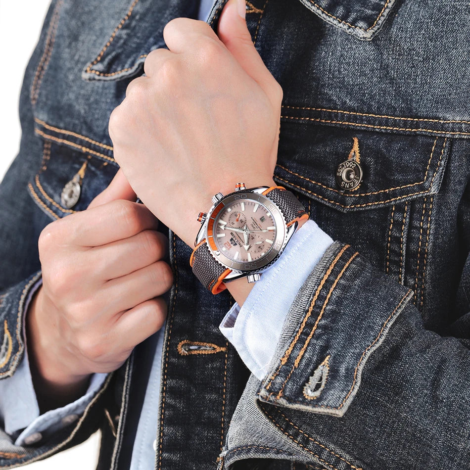 PAULAREIS New Sport Casual Alloy Men's Watches Luminous Automatic Mechanical Watches Orange Round Male Wristwatch