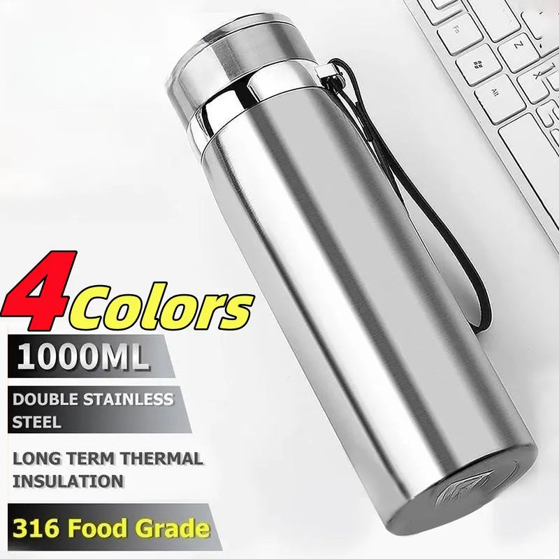 1000ml Thermal Water Bottle Thermos Vacuum Flask Double Stainless Steel Coffee Tea Insulated Cup Leakage-proof for Office