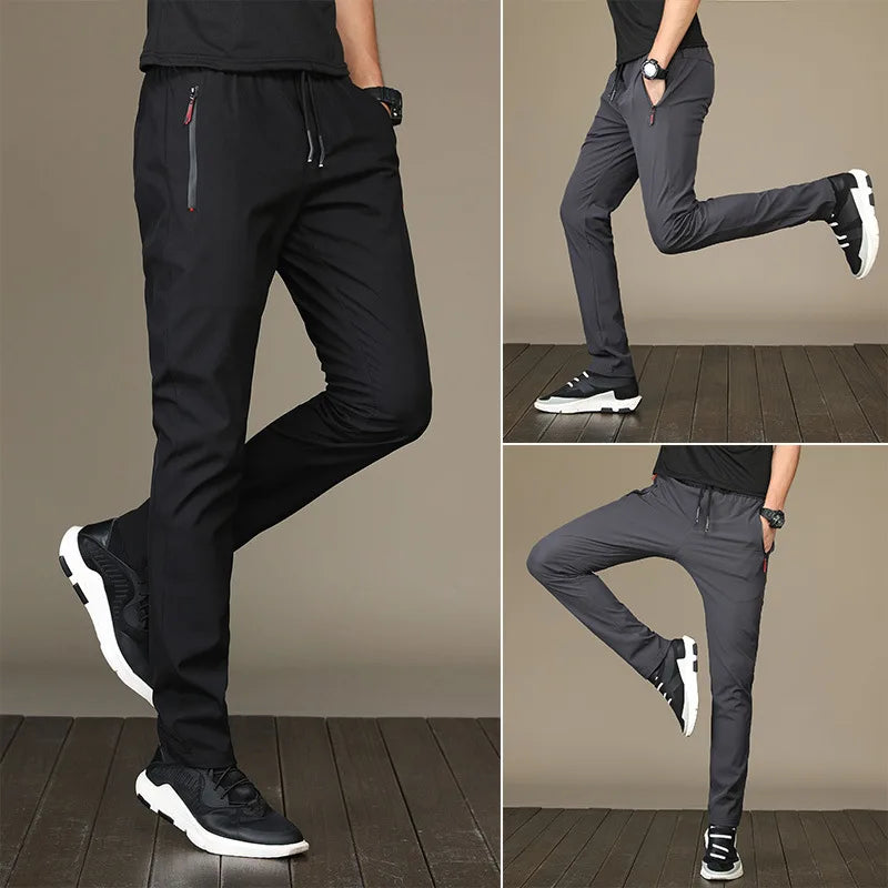 2024 new Zipper pocket Summer Elastic Men Running Sport Pants Jogging Sweatpants Casual Outdoor Training Gym Fitness Trousers