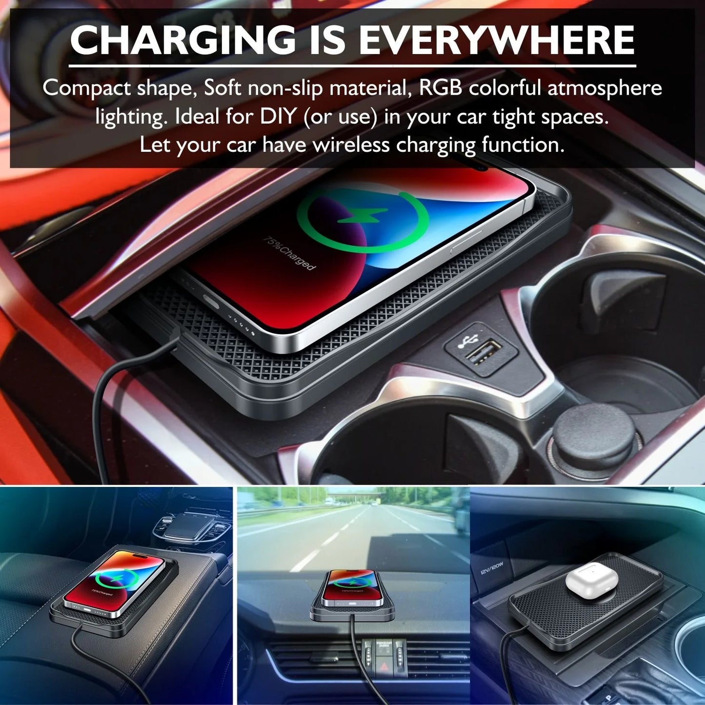 15W Wireless Charger Car Fast Charging Pad for iPhone 14 13 12 11 Pro Xs Max X XR 8 Plus Ulefone Doogee Samsung Note 9 Note S23