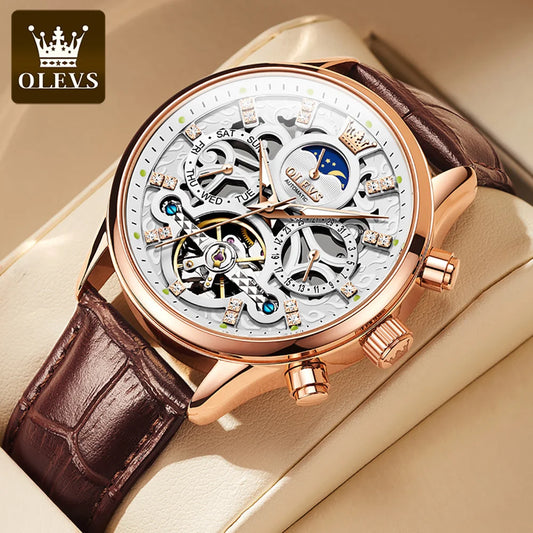 OLEVS Watches for Men Automatic Mechanical Watch Waterproof Hollow out Noctiucent Skeleton Automatic Wind up Male Wristwatch