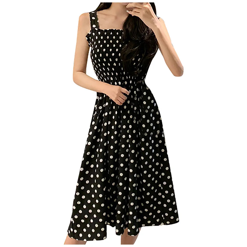 Women's Dresses 2024 Summer Fashion Loose None Sleeve Polka Dot Shoulder Plus Size Casual Dress Sexy Dresses