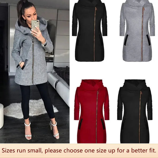 Fashionable Women's Zip-up Fleece-lined Hooded Sweatshirt Jacket 95102024