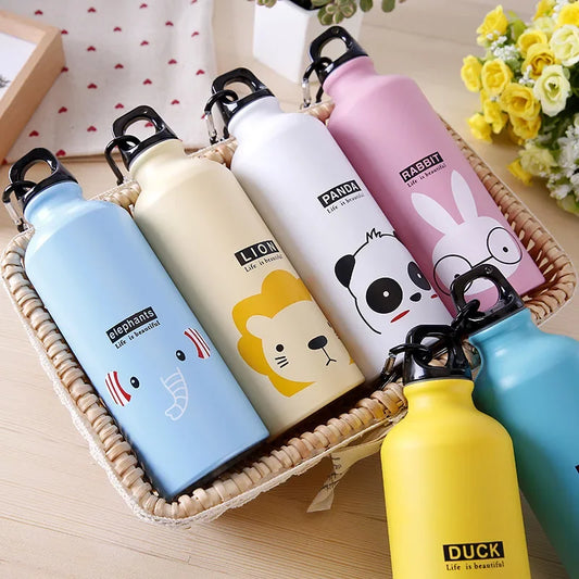 Kawaii Cartoon Kids Water Bottle Aluminum Leak Proof Drinkware Cup Outdoor Sport Flask Kettle Travel Bottle With Carrying Buckle