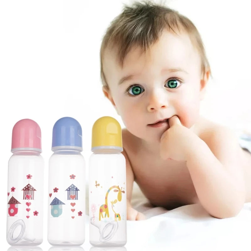 Upgraded 250ml Plastics Baby Bottle Cartoon Pattern Baby Feeding Bottle Suitable for Infant Newborn 7-inch Height