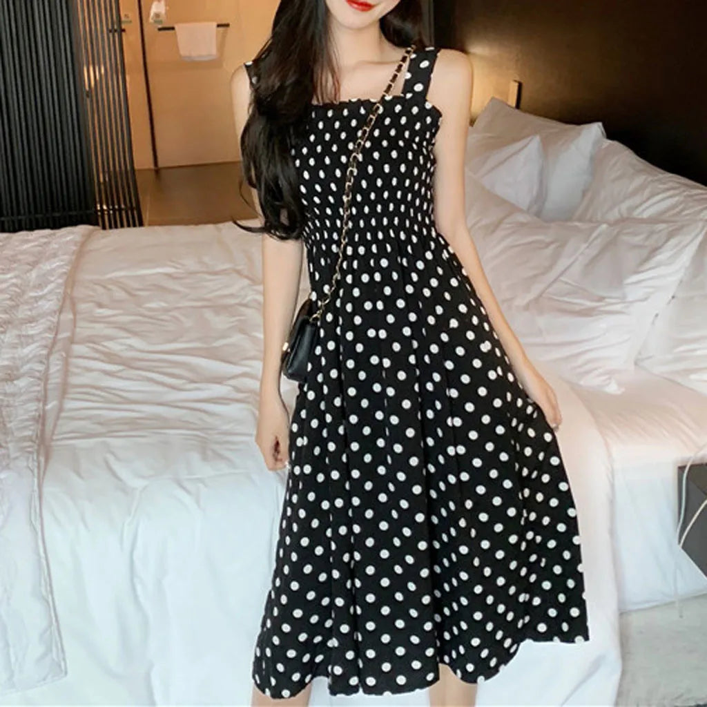 Women's Dresses 2024 Summer Fashion Loose None Sleeve Polka Dot Shoulder Plus Size Casual Dress Sexy Dresses